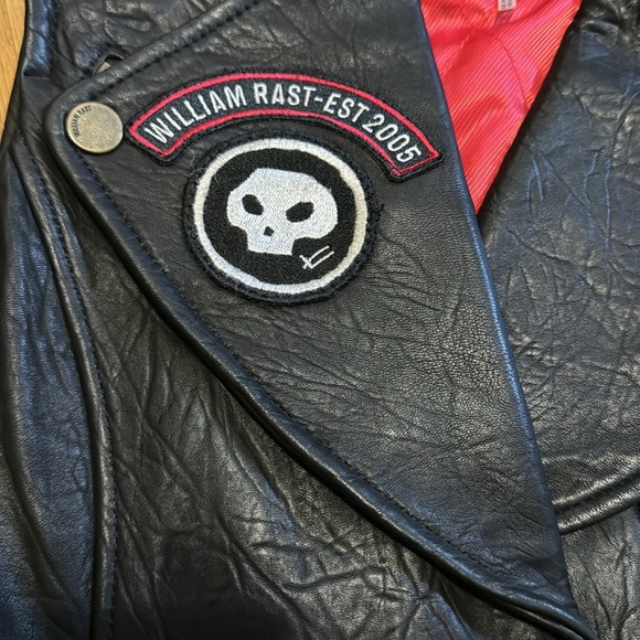 Vtg William Rast Designer Leather Moto Vest Lace Up Biker Patch Jacket - Picture 5 of 12